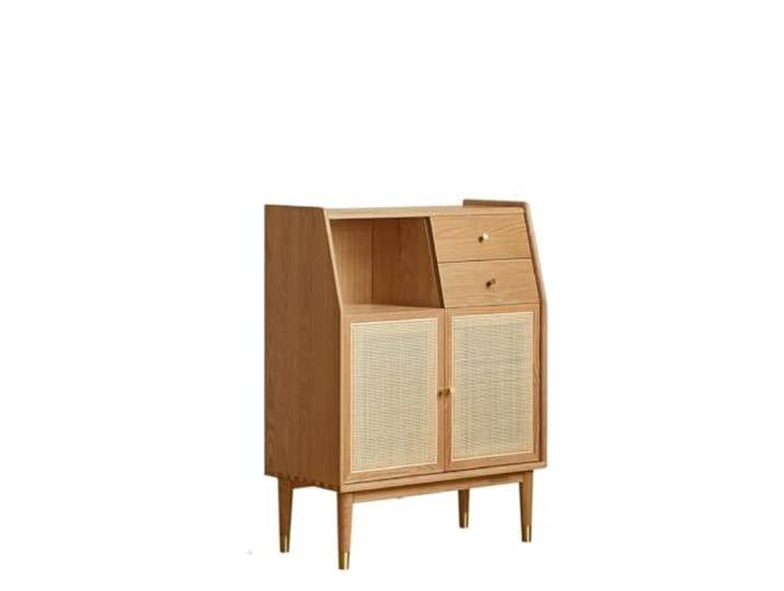 IMEITE Kaffeebarschrank Massivholz-Seitenschrank, modernes einfaches Eichen-Sideboard, nordisches Zuhause, kleine Wohnung, Wohnzimmer, Rattan, TV-Seitenschrank Buffetschrank mit Stauraum