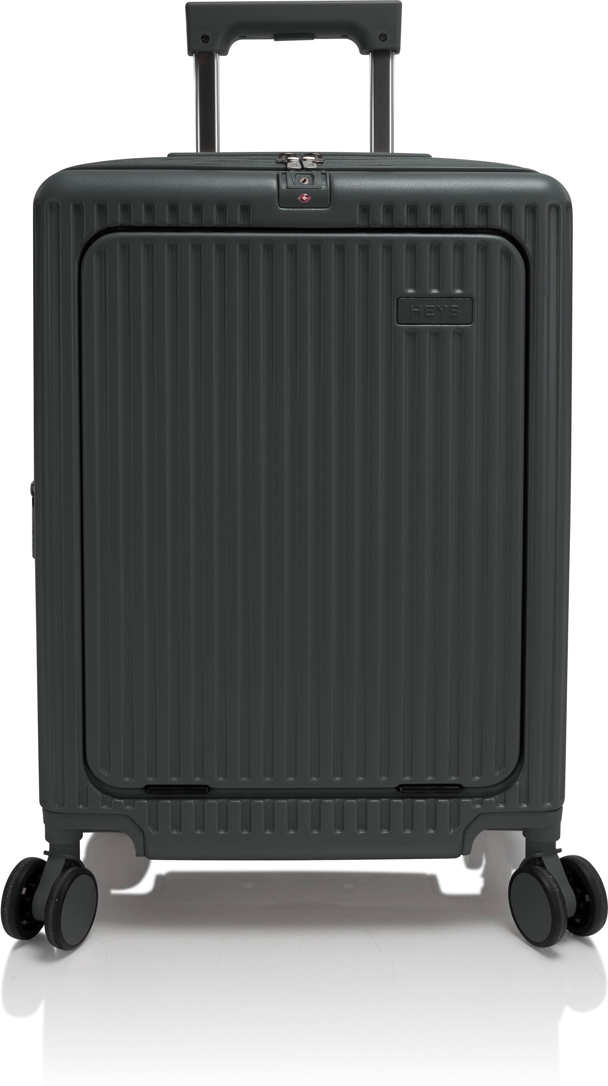 Handgepäck-Trolley HEYS "Heys Latch", Damen, Gr. B/H/T: 53cm x 38,3cm x 22,4cm, shale grau, Aluminium, Polycarbonat, Polyester, Strukturmuster, leichte Abriebeffekte, matt, unifarben, Basic, Koffer Handgepäck-Trolley, Reisekoffer, Trolley, handgepäcktaugl