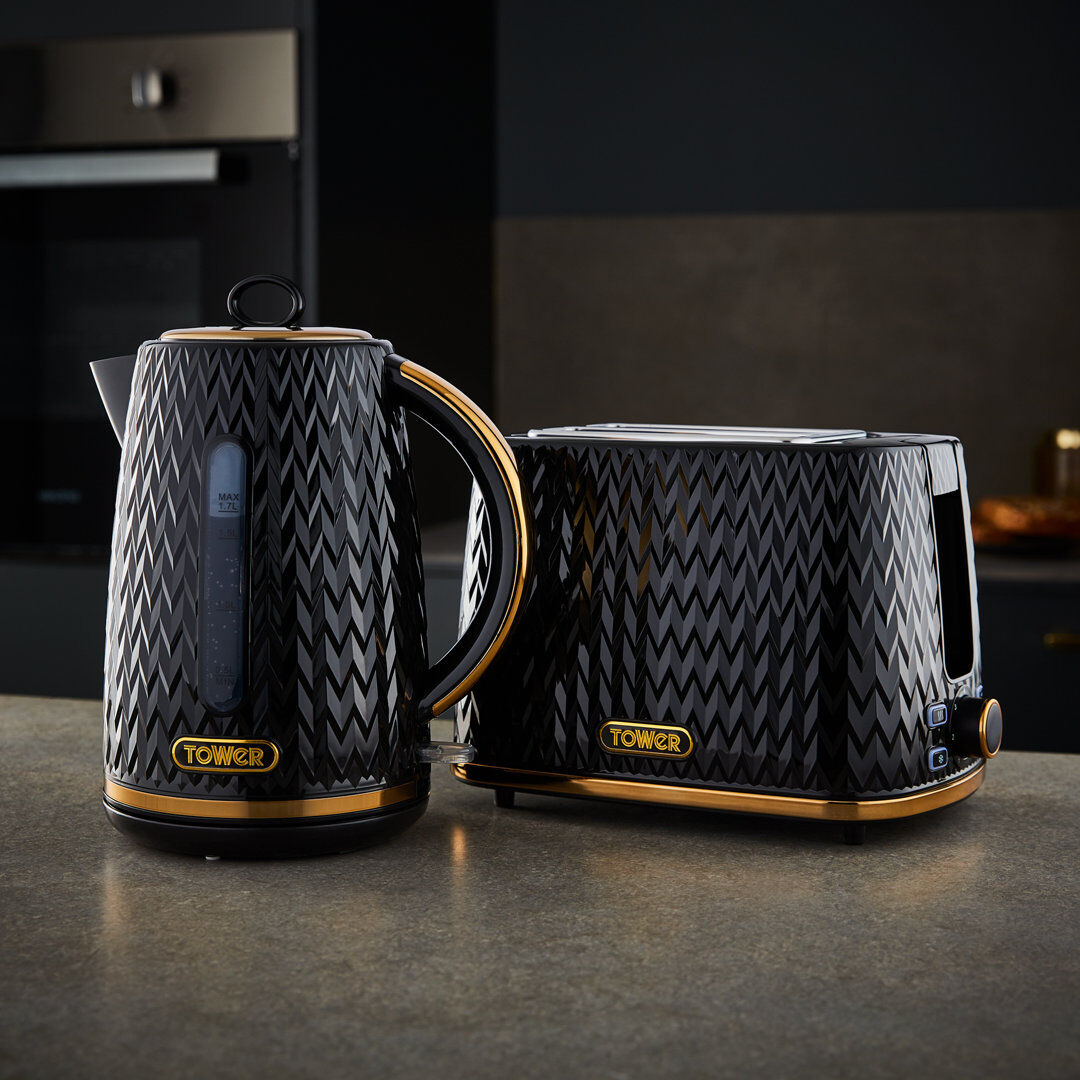 Tower Empire 1.7L Electric Tea Kettle & 4 Slice Toaster Black 1.7L