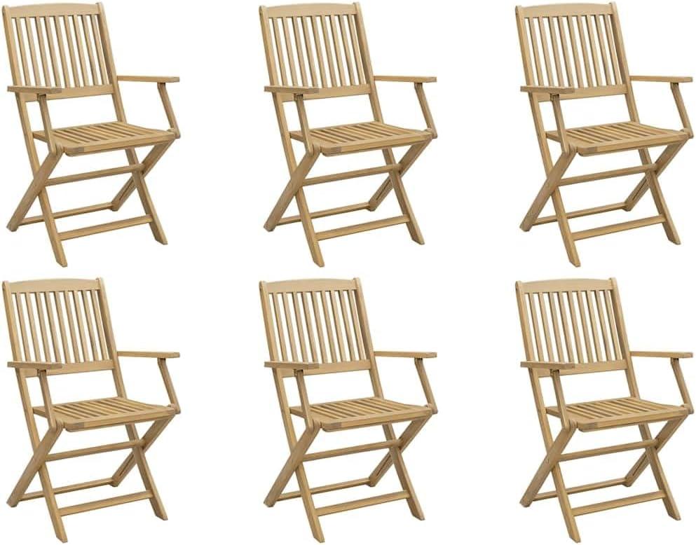 6 klappbare Gartenstühle aus massivem Akazienholz, 54x61x88 cm, mit Arm- und Rückenlehnen für bequemes Sitzen im Garten oder auf der Terrasse