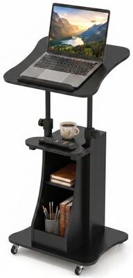 Costway Sit-to-Stand Laptop Desk Cart Height Adjustable with Storage-Black