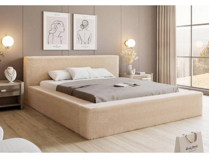 Compleo Polsterbett gemütlich, Designerbett, komfortables Bett, gepolstertes Kopfteil mit Bettkasten
