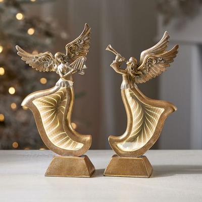 Melrose International Angelic Blessings Lighted Sculptures Gold Set of Two, Set of Two, Gold