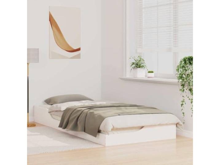 KTHLBRH Bettgestell weiß 90 x 210 cm Kiefer massiv Niedriges Design, robuster Rahmen, Metallverstärkungen, geeignet für moderne Räume