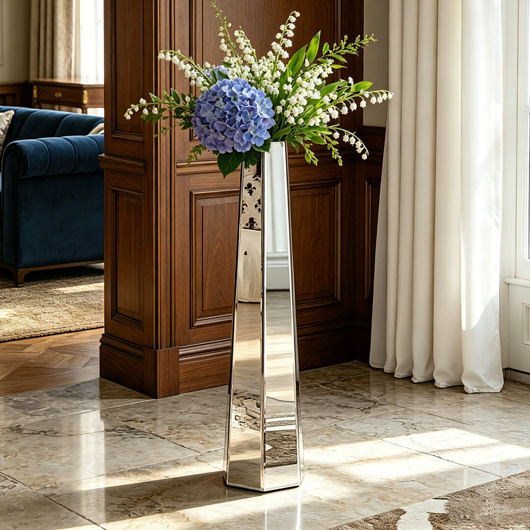 Blue Elephant Ghita 76cm H Glass Flower Tall Vase Room Decor Silver 76cm H X 18cm W X 16cm D