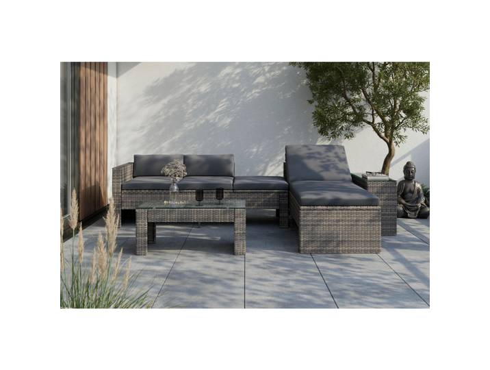 Ambia Garden Loungegarnitur, Blaugrau, Metall, Füllung: Polyester,Polystyrol, 192x65x82 cm, Rückenlehne umklappbar, Gartenmöbel, Loungemöbel, Loungegarnituren