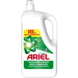 Ariel Waschmittel Universal+ Vollwaschmittel, Gel, Fleck-Weg-Power, 4,995 Liter, Waschladungen 111