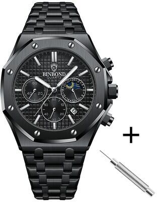 Youfap Market Luxury Waterproof Stainless Steel Watch, Luminous Wristwatch For Men black