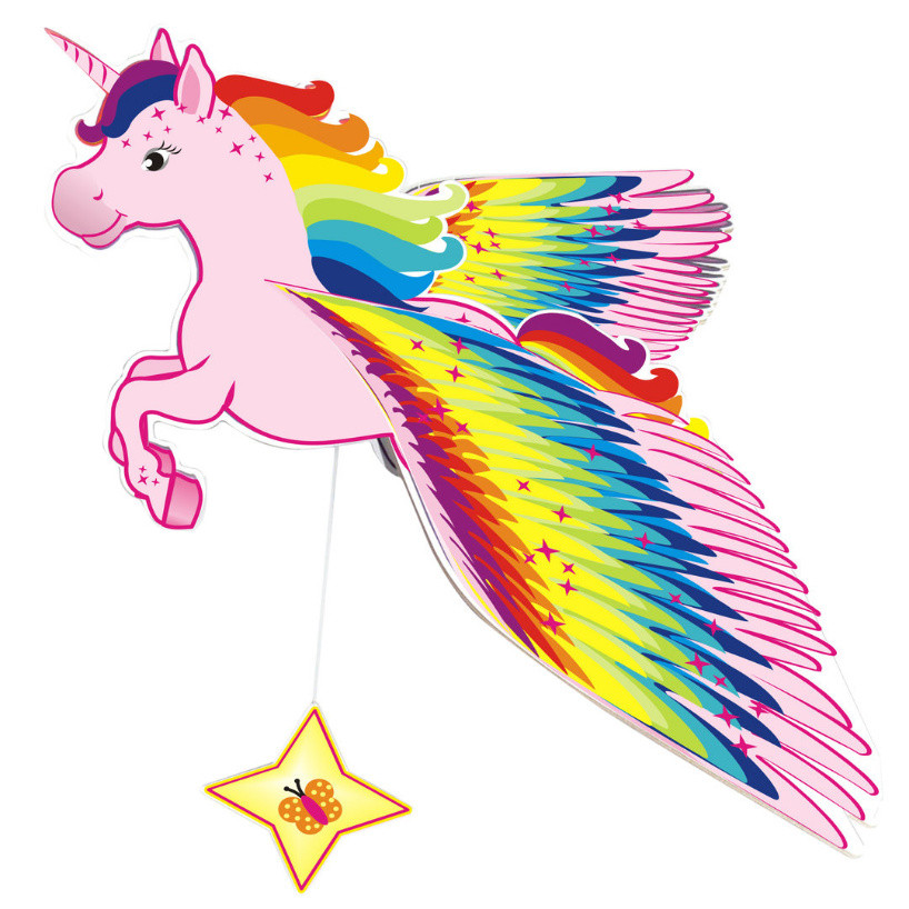 Hess houten schommeldier eenhoorn roze met regenboog