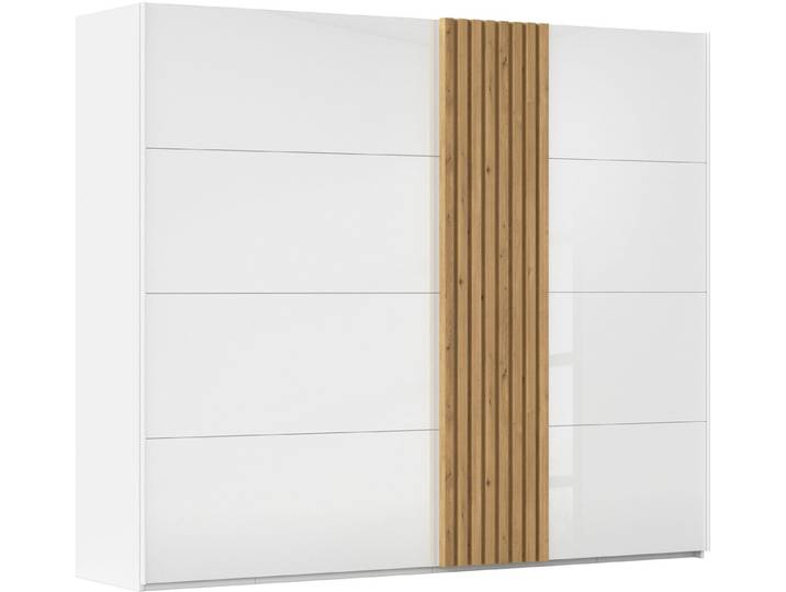 rauch Schwebetürenschrank Kleiderschrank Schrank Garderobe Wäscheschrank TEGIO mit hochwertigen Holzdekoraufleistung und Glasfront MADE IN GERMANY