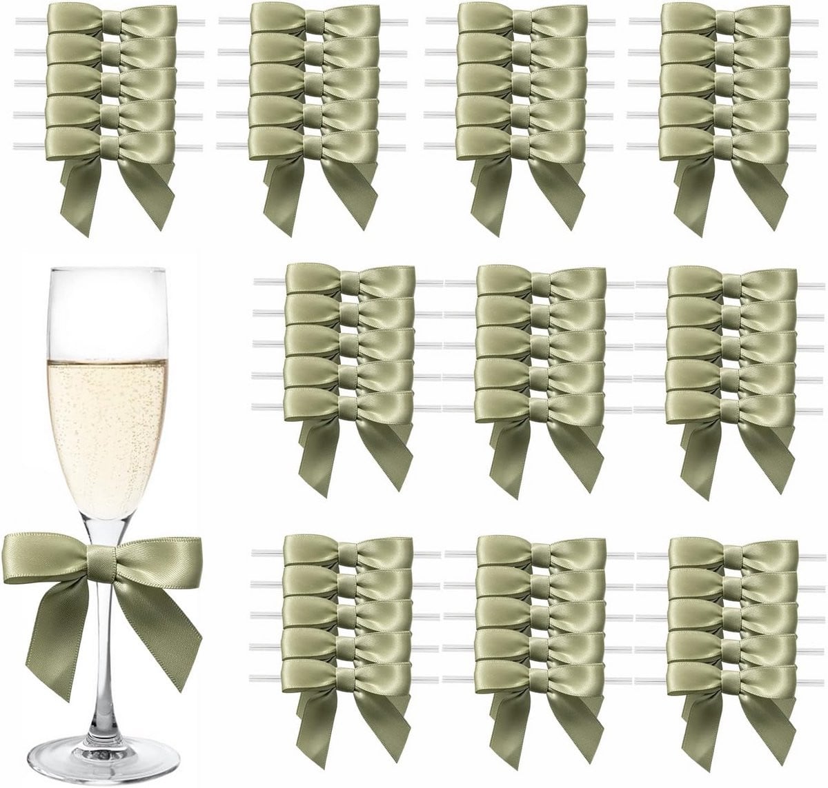 50 Stuks Kleine Mosgroene Satijnen Cadeaustrikken met Zelfklevende Achterzijde voor Kerst en Cadeauversiering