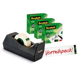 3M Scotch Magic Klebeband  C38SM3S, 19 mm x 33 m, schwarz, 3 Rollen Klebeband, 1 Abroller