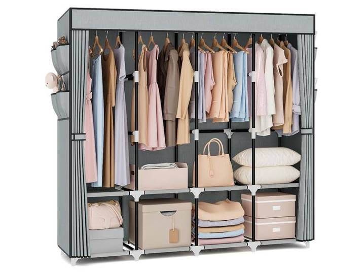 Penderie en Tissu Largeur 170 cm Grande Capacité Avec Housse 4 Étagères et 4 Cintres Penderie en Tissu Autoportante Stable Gr