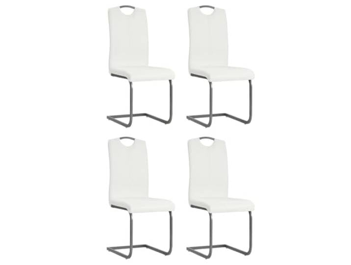 KGHFDVB Freischwinger 4 STK Weiß Kunstleder Esszimmerstuhl mit Stahlgestell 4 Stk, Weiß, Kunstleder, Stahlgestell, Schaumstoffpolsterung, bis 110 kg belastbar, moderne Optik