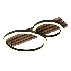 LED Deckenleuchte Ringe schwarz Designleuchte Holzlamellen Wohnzimmerlampe, 18W 850Lm warmweiß, LxBxH 48x30x9,5 cm