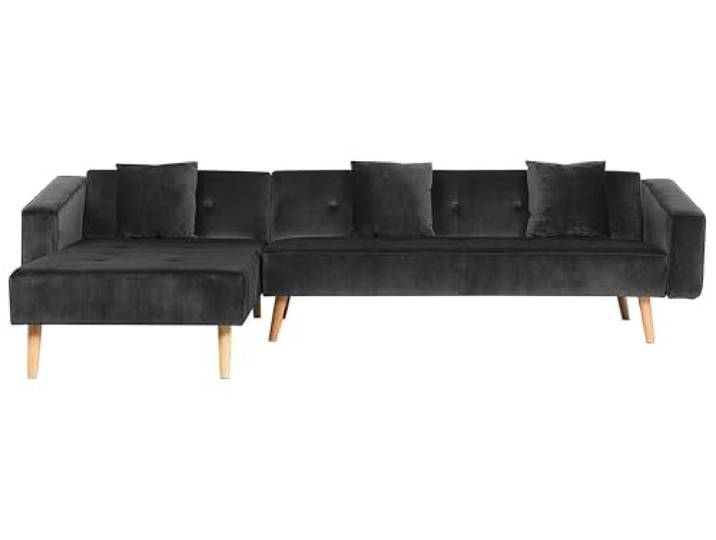 Ecksofa rechtsseitig Retro Stil Samtstoff schwarz mit Zierkissen Vadso