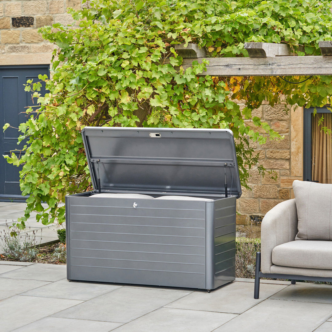 Dakota Fields Chalandra Galvanised Steel Lockable Deck Box with Wheels Grey 78cm H X 134cm W X 62cm D