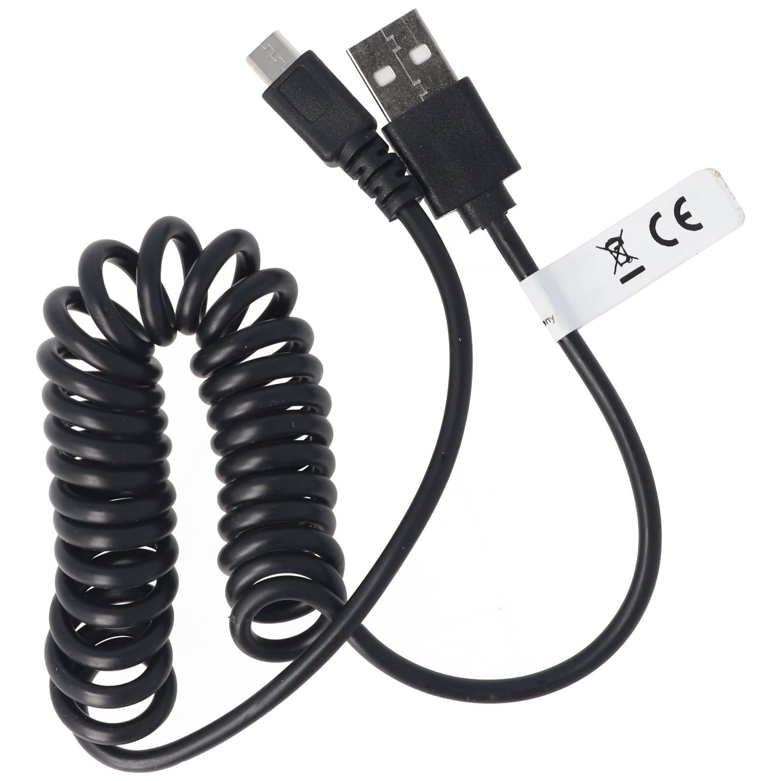 Merkloze micro-USB spiraalverbindingskabel USB-A naar micro-USB zwart