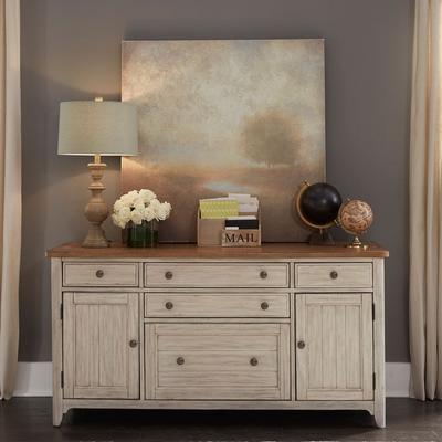 Liberty Furniture Farmhouse Reimagined Antique White Door Credenza Storage Desk