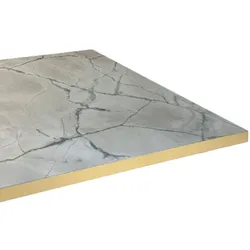 Restootab - Tischplatte 140x70 Dekor Marmor venato Kanten messingfarben