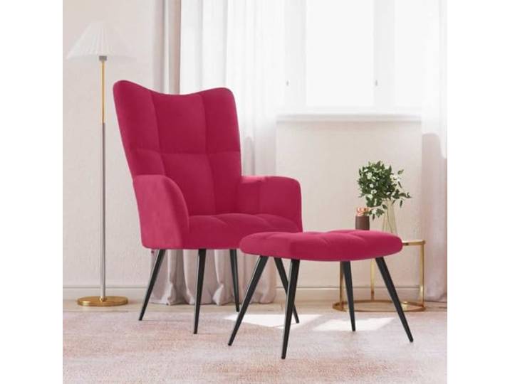 NLQMSU Relaxsessel mit Hocker, Bordeauxrot, Samt Optimaler Komfort, stabiler Stahlrahmen, dicker Schaumstoff, modernes Design, max. 110 kg