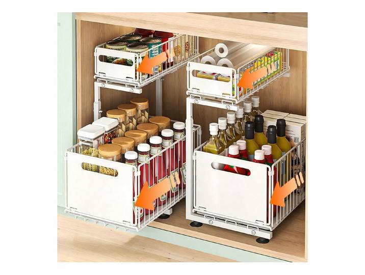 LuxusKollektion Küchenregal Ausziehbarer Schrank Organizer 2 Etagen Weiss, 2-tlg.