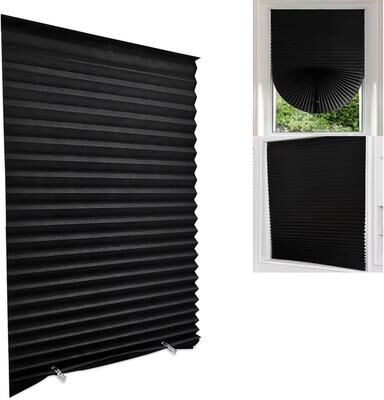 Inspired Finds Self Adhesive Pleated Window Blinds Half Curtain For Bathroom Balcony And Living Room Privacy Shade black 2.95x5.91 Ft