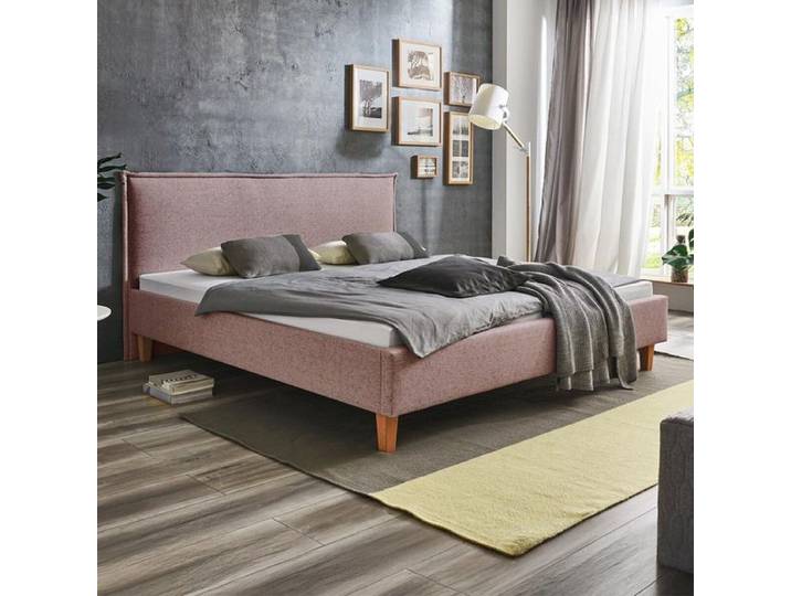 HOMELIV. Polsterbett Zibo Webstoff 100x200cm Rosa modern, höhenverstellbar
