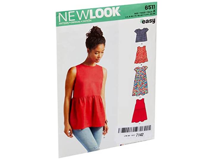 Simplicity New Look patroon 6511 Damestop met lengte- en mouwvariaties, papier, wit, 22 x 15 x 1 cm