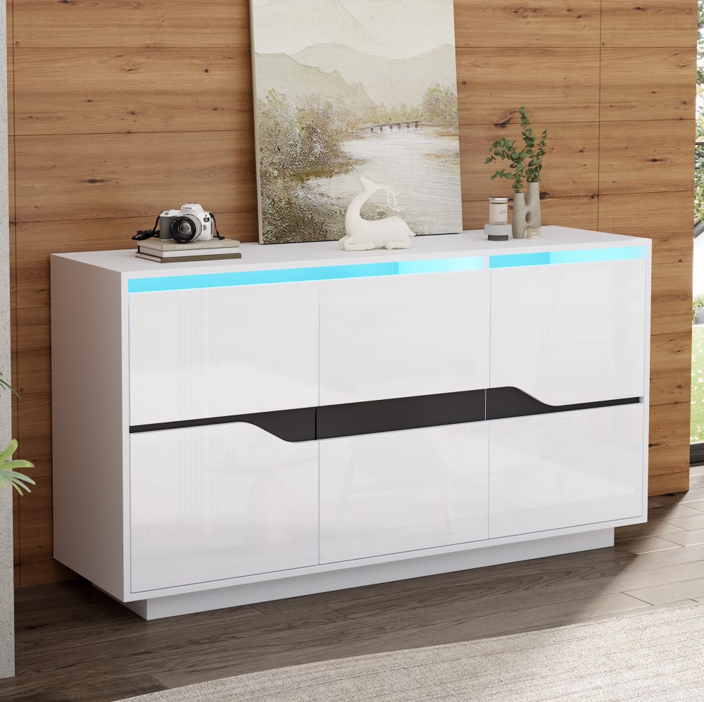 REDOM Buffets en panneau de particules avec led blanc noir 140x40x70 cm Blanc 140x70x40cm