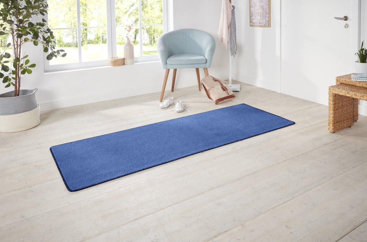 Flycarpets Loper Nasty Laagpolig Vloerkleed Blauw 80 x 150 cm