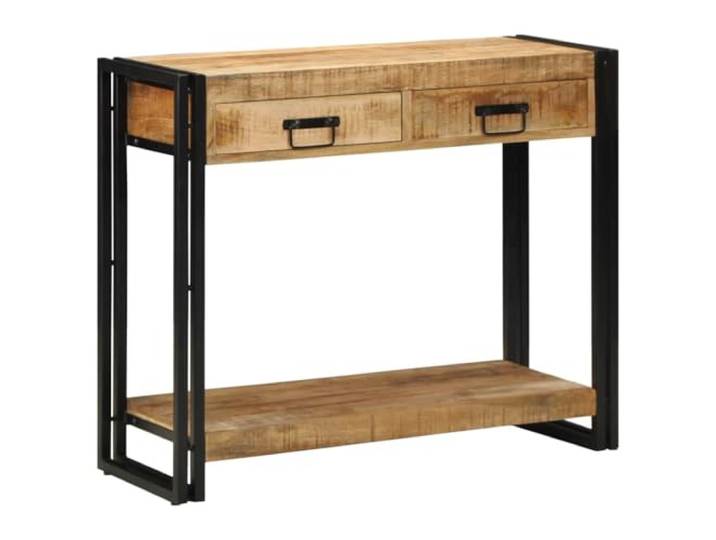 Schubladenkonsole Braun 90 x 33 x 75 cm Mangoholz Stabiler Stahlrahmen, geräumige Schubladen, Montage zu zweit, Schritt-für-Schritt-Anleitung, für Flur und Wohnzimmer