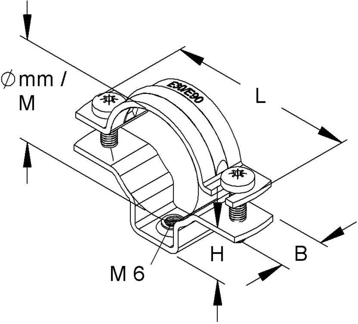 HKL Rohrabstandschelle PG36 D=38-47mm M40 628/38)