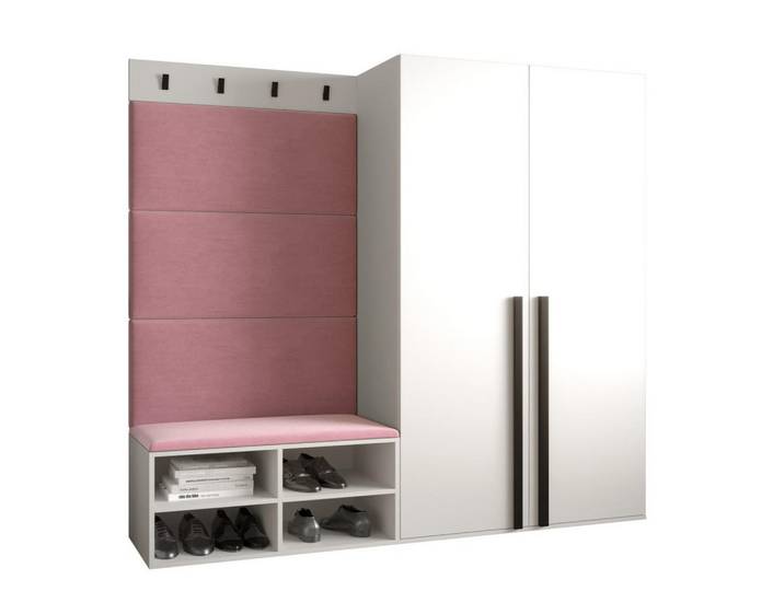 Möbel Kryspol Garderoben-Set 184/184/42, Weiß, Pink, Holz, Nachbildung, 6 Fächer, 184x184x42 cm, Garderobe, Garderoben-Sets & Garderoben-Serien, Garderoben-Sets