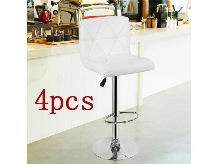 Tabouret de bar - JEOBEST - Réglable - Lot de 4 - Cuir PU - Blanc