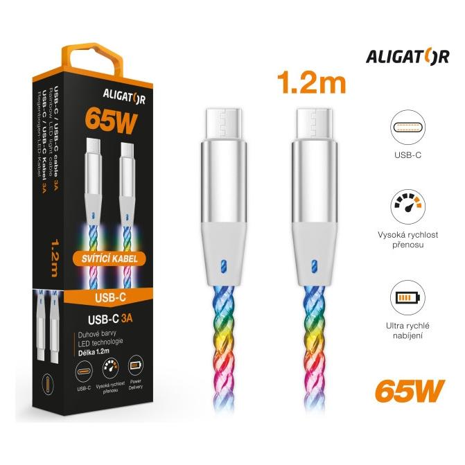 Aligator Datenkabel POWER 3A 65W / USB-C/USB-C / 0 / 5m beleuchtet (0.50 m, 65 W) (DATKP64)