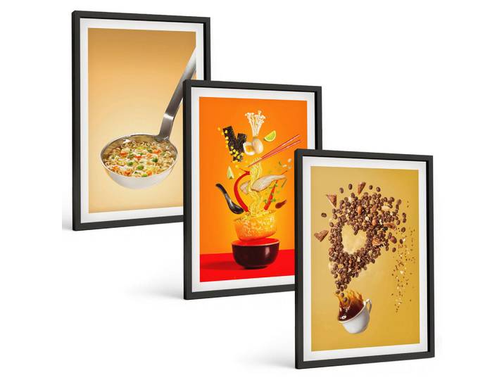 Tulup Bilder SET 3er Set - 40x60 cm Schwarzer Rahmen - Küchenthemen, Kunststoff, Rechteckig, 40x60 cm, Fotografie, Bilder & Rahmen, Bilder
