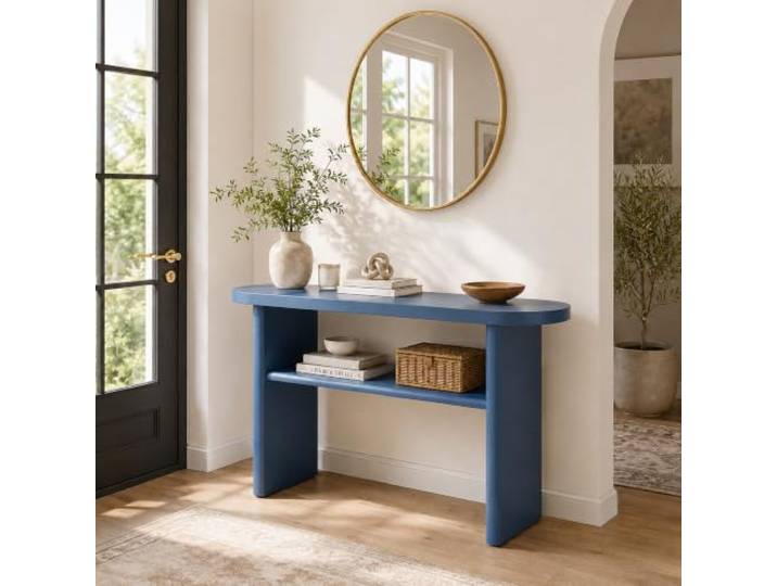 JS Ellie Massivholz-Konsolentisch für Flur, Schmaler Sofatisch mit Ablage Platzsparender Landhaus-Akzenttisch für Eingang, Wohnzimmer und hinter dem Sofa(Dark blue,100cm/39.4in)