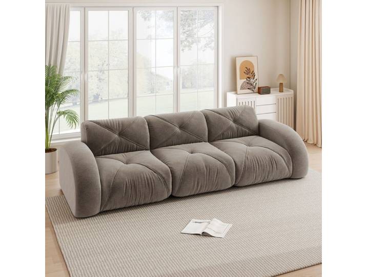 Canapé modulable 3 places en chenille gris sans montage design bas antidérapant