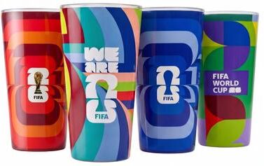 Jay Import Co FIFA Set of 4 Highball / Pint Glasses - 16 oz Assorted Soccer Patterns - Official Collectible Set
