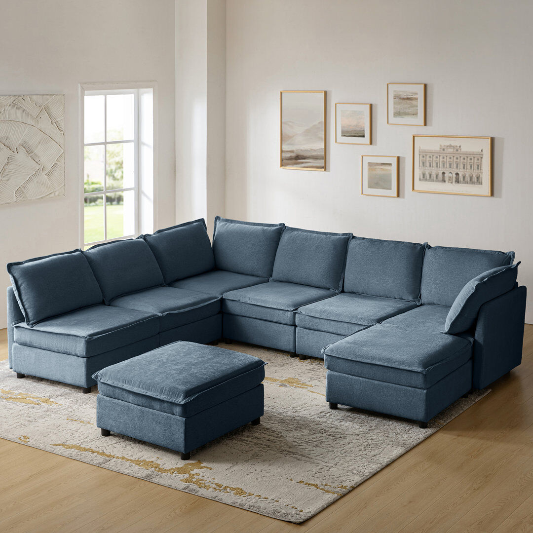 17 Stories Talani Modern 323cm W 8 Seater Modular Corner Sofas with Hidden Storage Blue 88.9cm H X 322.5cm W X 238.7cm D