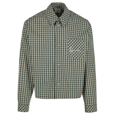 Langarmhemd KARL KANI "Karl Kani Signature Check Boxy Shirt", Herren, Gr. M, US-Größen, grün (dunkelgrün, of weiß, check), 100% Baumwolle, Hemden