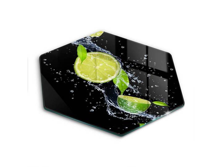 Wallfluent Glasplatte 40 cm Saftige Limette im Wasser, Schwarz, Glas, Rund, 40x40 cm, Küchenzubehör, Schneidebretter