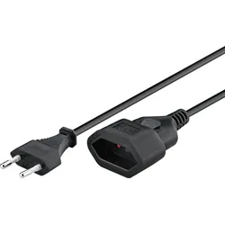 Euro Netzkabel Verlängerung, Eurostecker  Eurobuchse, schwarz - Länge: 2,0m