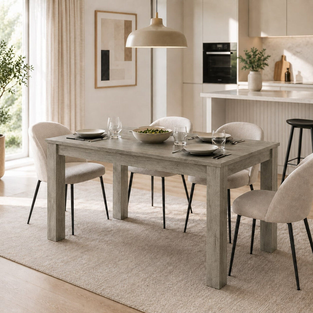 Brayden Studio Melamine Dining Table with Chunky Legs for Kitchen Dining Room Furniture Greige Oak 140cm