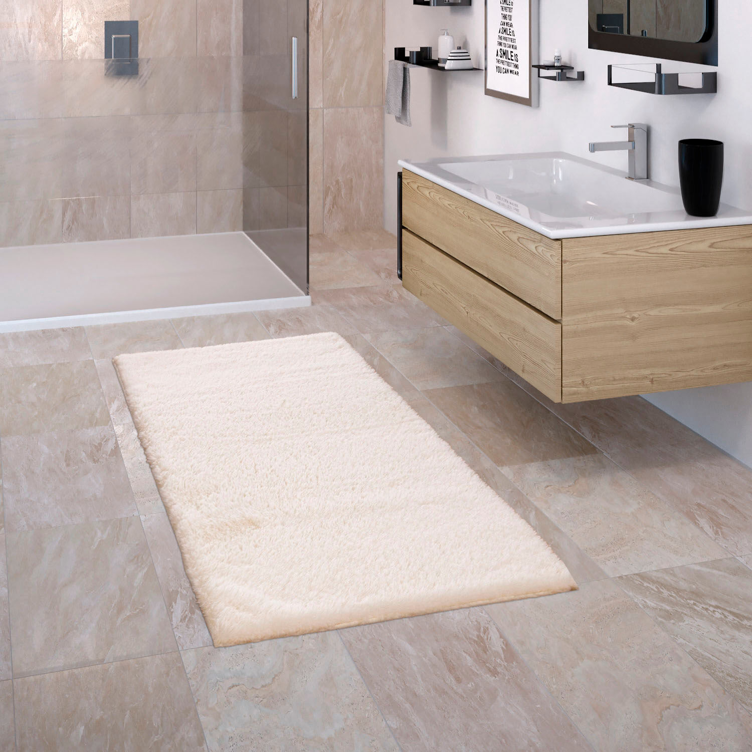Paco Home "Comfy 340" Höhe 25 mm rutschhemmend beschichtet fussbodenheizungsgeeignet Badteppich, Soft-Touch-Oberfläche, besonders weich & flauschig beige rechteckig (50cm x 80cm )