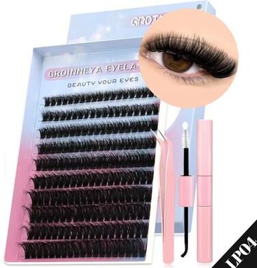Inspired Finds GROINNEYA DIY Eyelash Extension Kit 640 Piece Lash Clusters With Bond & Seal For Salon Quality Cat Eye Looks lp04 Kit