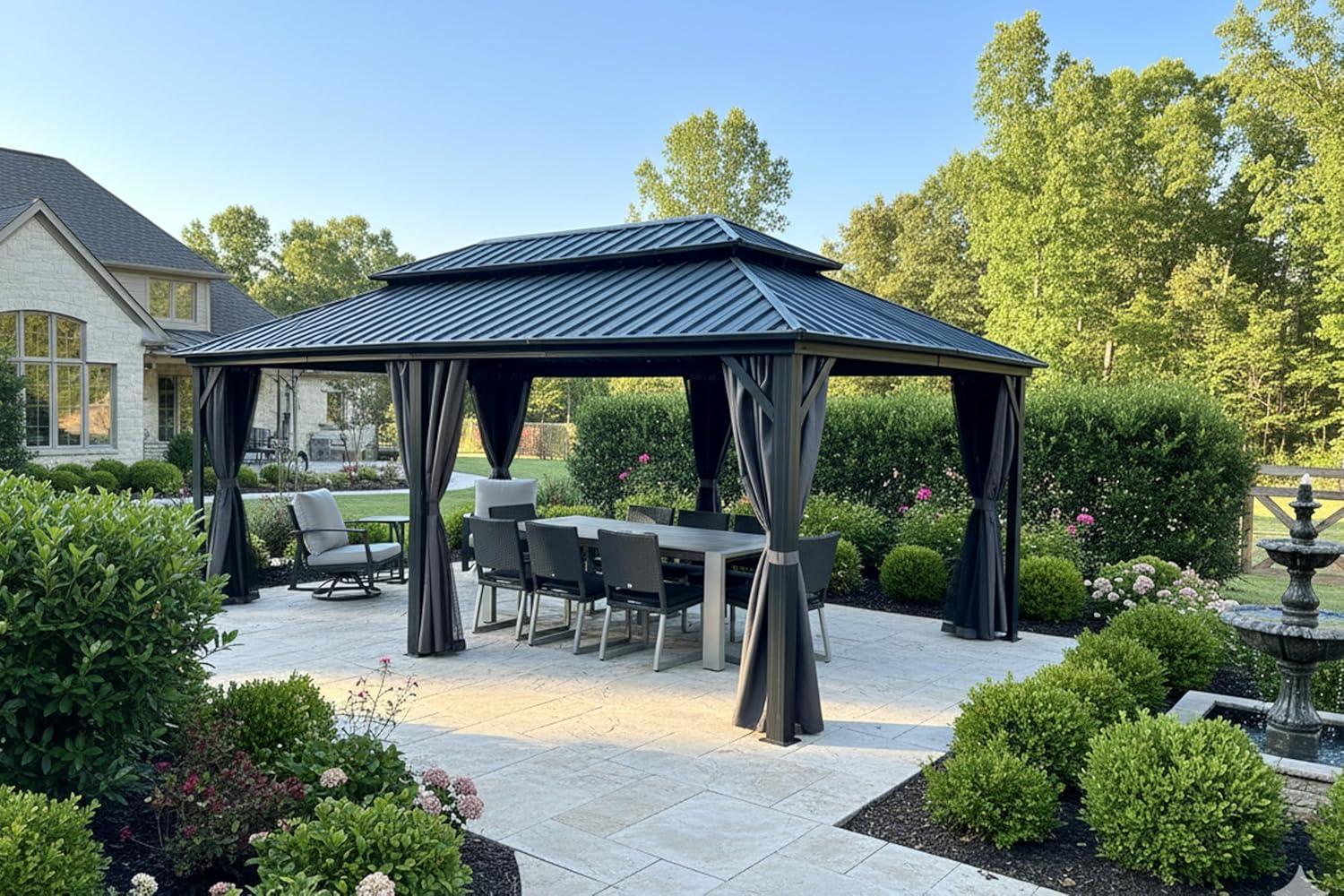 PURPLE LEAF Economy Hardtop Pavillon 3,65x6 m wasserdicht, winterfest und stabil, geeignet für den Garten, Grau