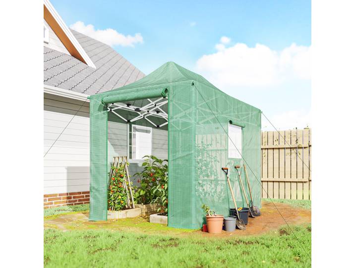 Outsunny Serre Pop-Up 200x300x270cm Bâche Pliante avec Portes