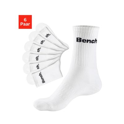 Tennissocken BENCH. "Damen Herren Sportsocken, Crew Socken", Damen, Gr. 39-42, weiß (6x weiß), Baumwolle, Baumwollmischung, Elasthan, Polyamid, unifarben, elastisch, Socken Tennissocken, mit Fuß Polsterung